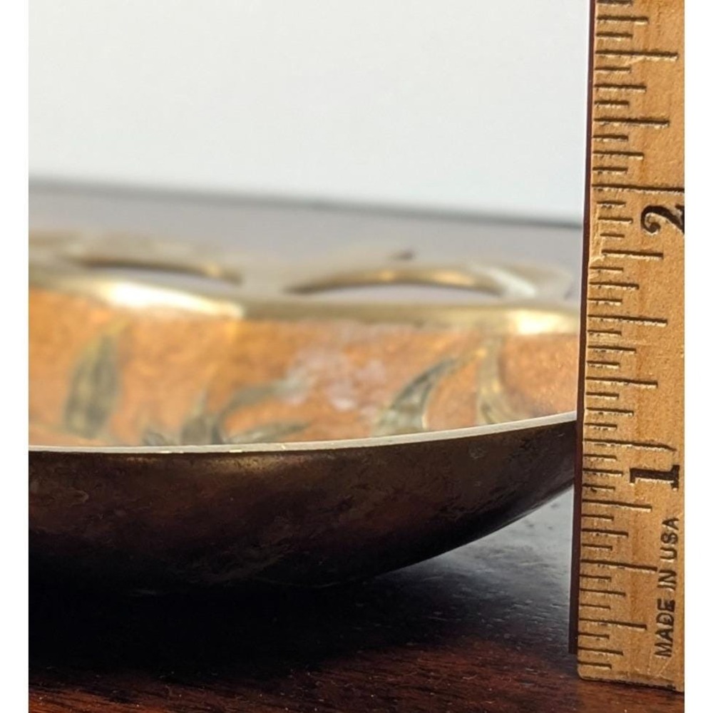 Vintage Enameled Brass Apple Shaped Trinket Dish Fruit Motif Gold Tone 6in - Picture 6 of 7